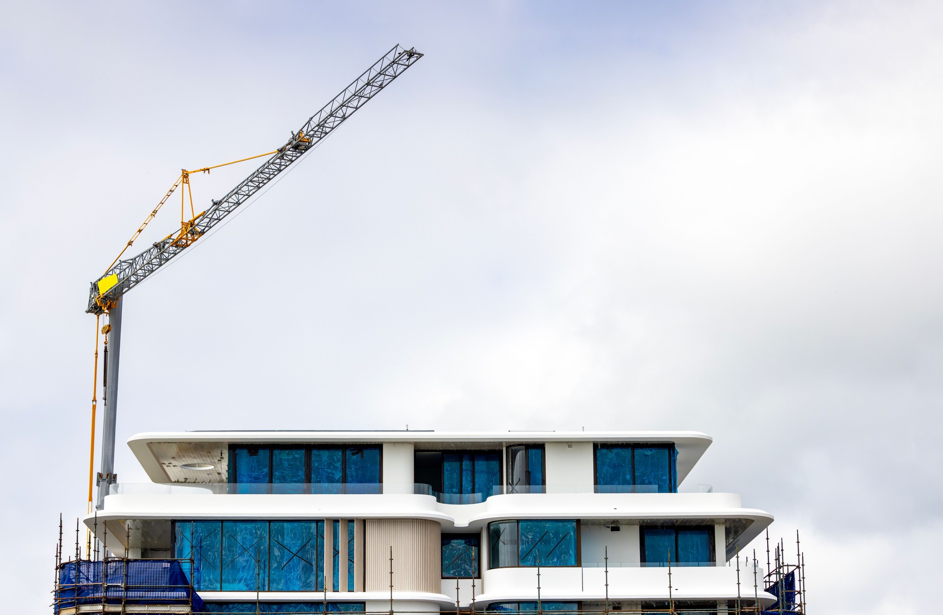 Construction of apartment building,front view, background with copy space